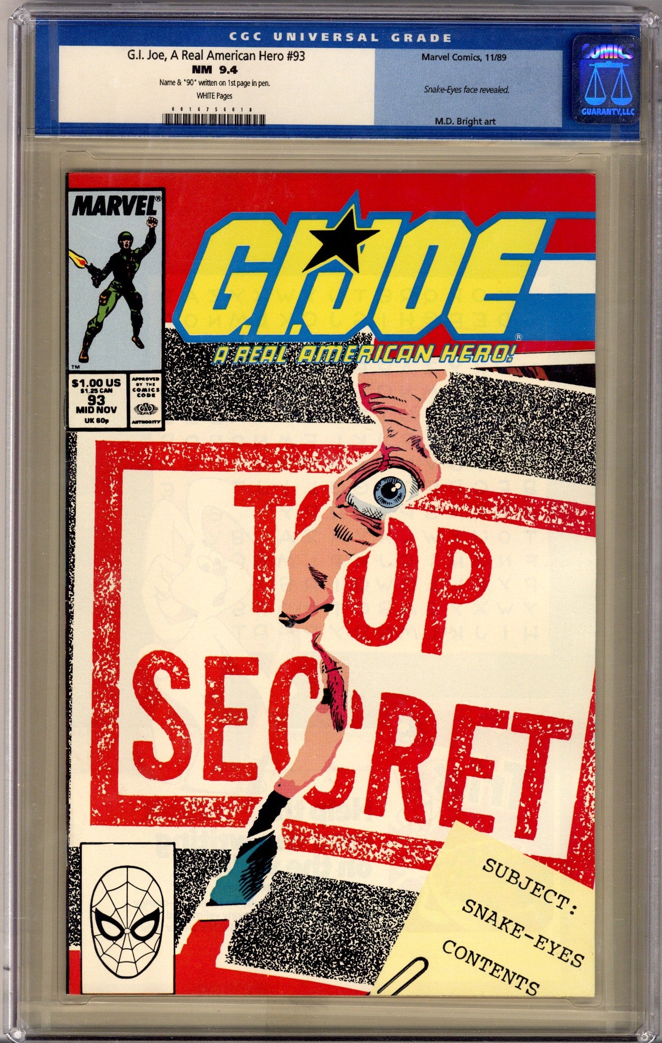 G.I. Joe, A Real American Hero 93 CGC 9.4 (NM) (1989) 