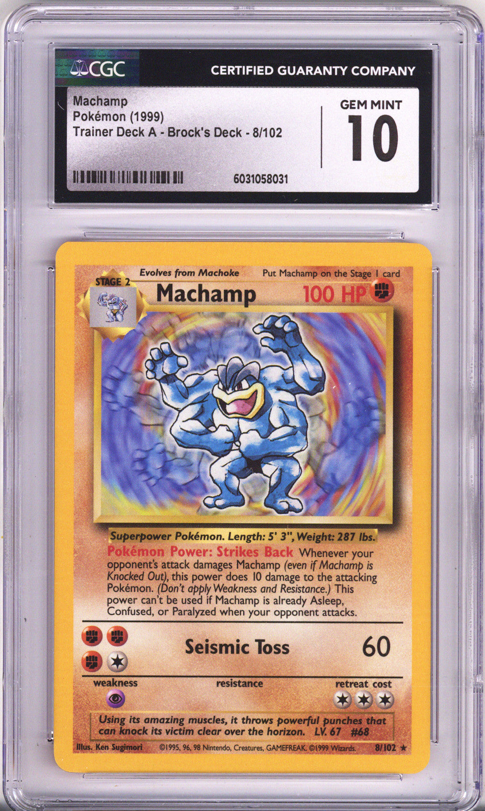Pokemon Base Set Machamp Trainer Deck A -Brock'S Deck CGC Gem Mint 10 (1999)