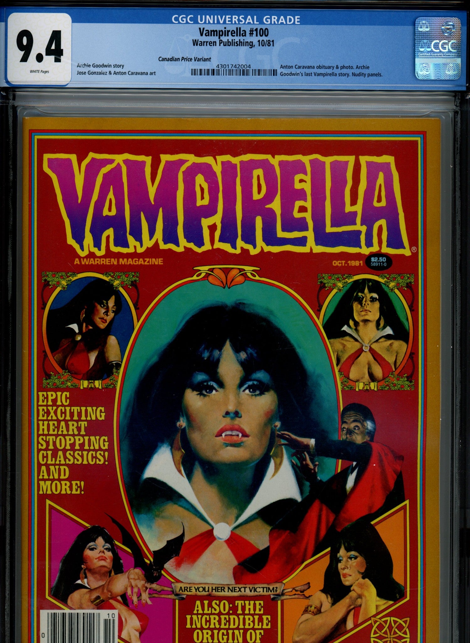 Vampirella Vol 1 100 Canadian Variant CGC 9.4 (1981)