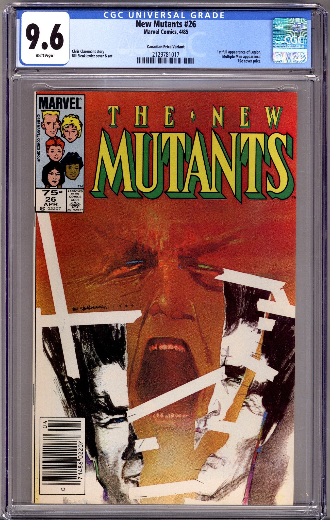 The New Mutants Vol 1 26 CGC 9.6 (NM+) (1985) Canadian Price Variant 