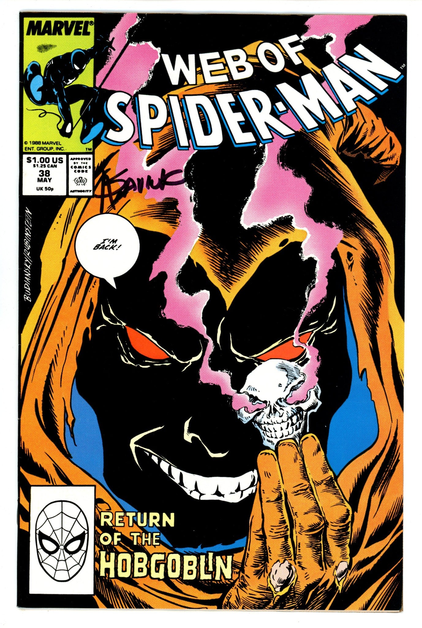 Web of Spider-Man Vol 1 38 VF- (7.5) (1988) Signed x1 Cover Alex Saviuk 