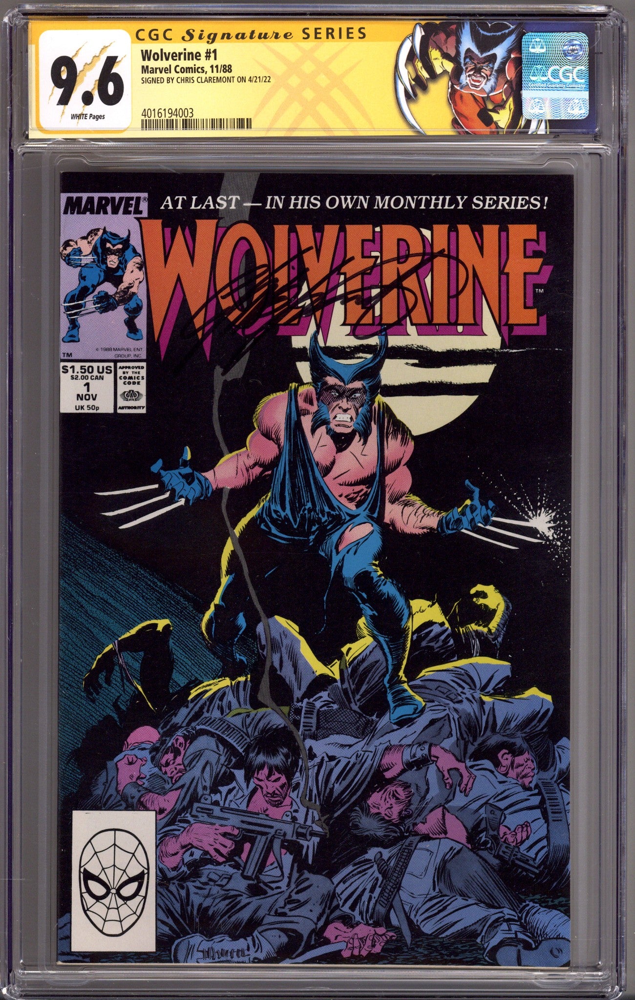 Wolverine Vol 2 1 CGC 9.6 (NM+) (1988) Signed x1 Cover Chris Claremont 