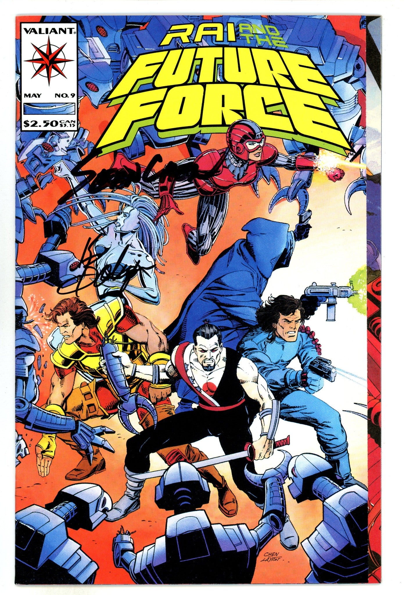 Rai and the Future Force Vol 1 9 VF+ (8.5) (1993) Signed x2 Cover Sean Chen & Kathryn Bolinger 