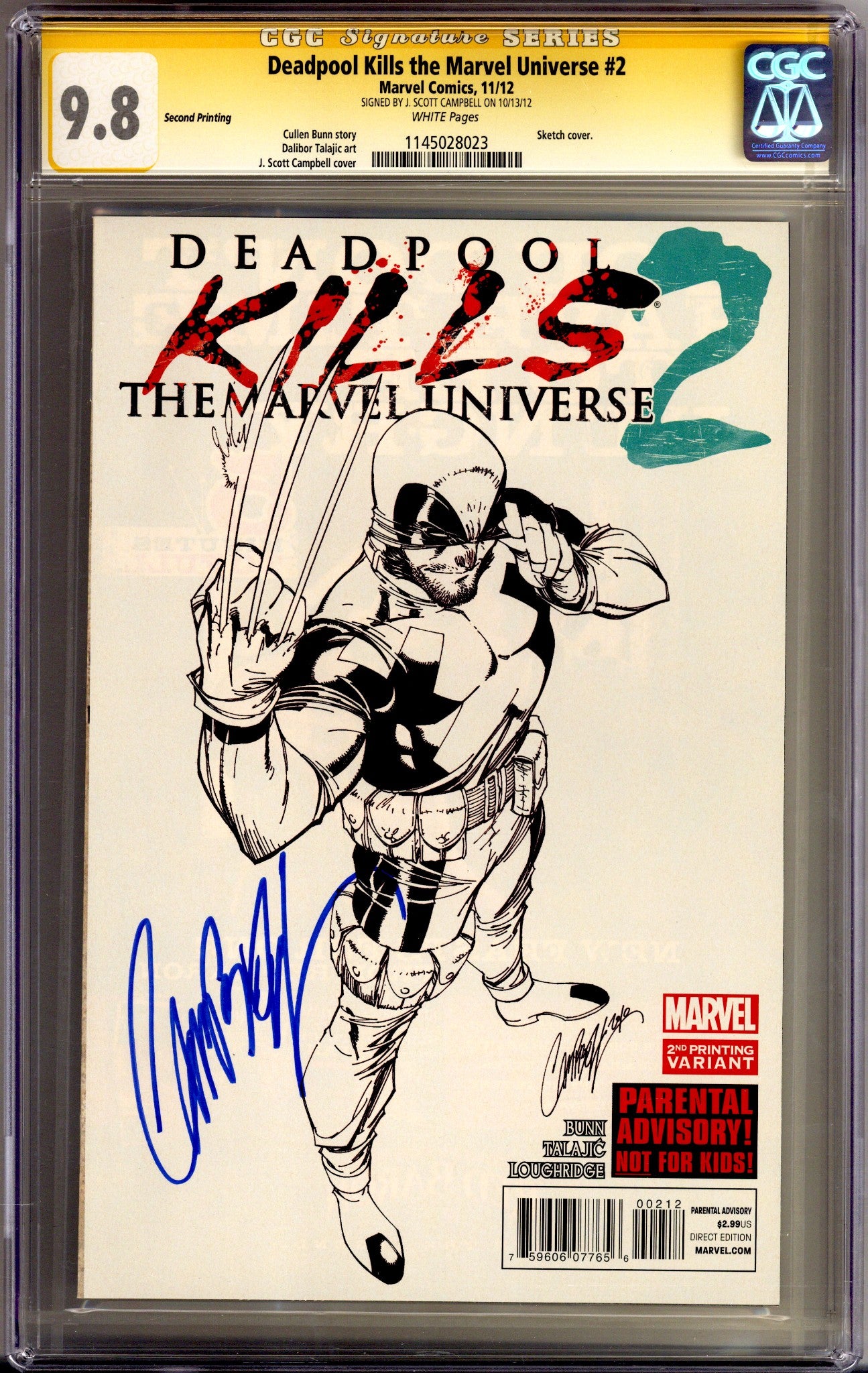 Deadpool Kills the Marvel Universe   2 CGC 9.8 (NM/M)   (2012)     2nd Print  Signed x1 Cover J. Scott Campbell 