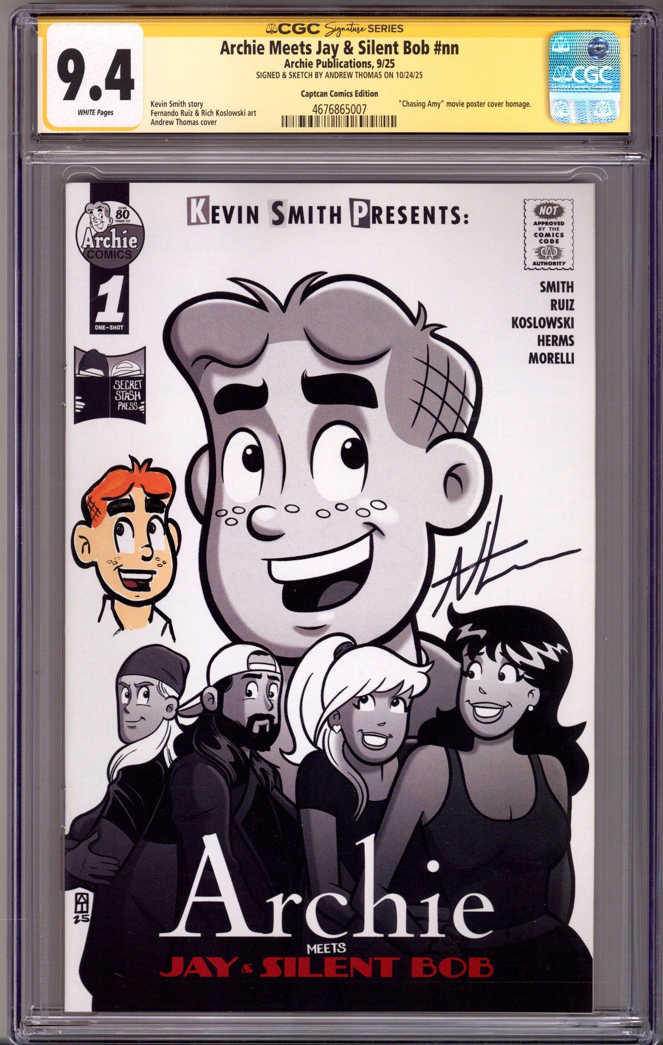 Archie Meets Jay & Silent Bob   [nn] CGC 9.4 (NM) Archie Remark  (2025) Thomas Homage   Exclusive Variant  Signed x1 Cover Andrew Thomas 