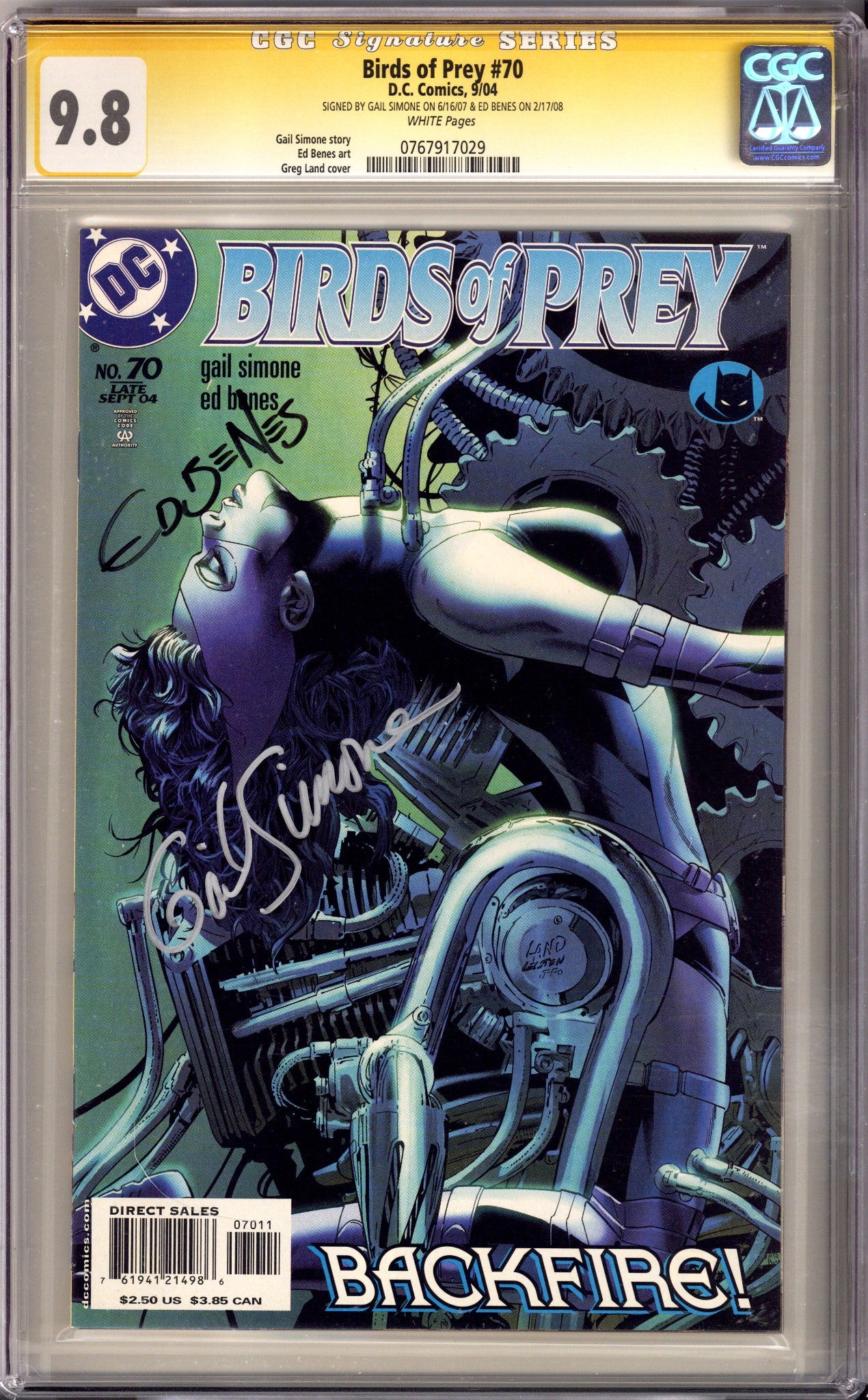 Birds of Prey Vol 1 70 CGC 9.8 (NM/M) (2004) Signed x2 Cover Gail Simone & Ed Benes 