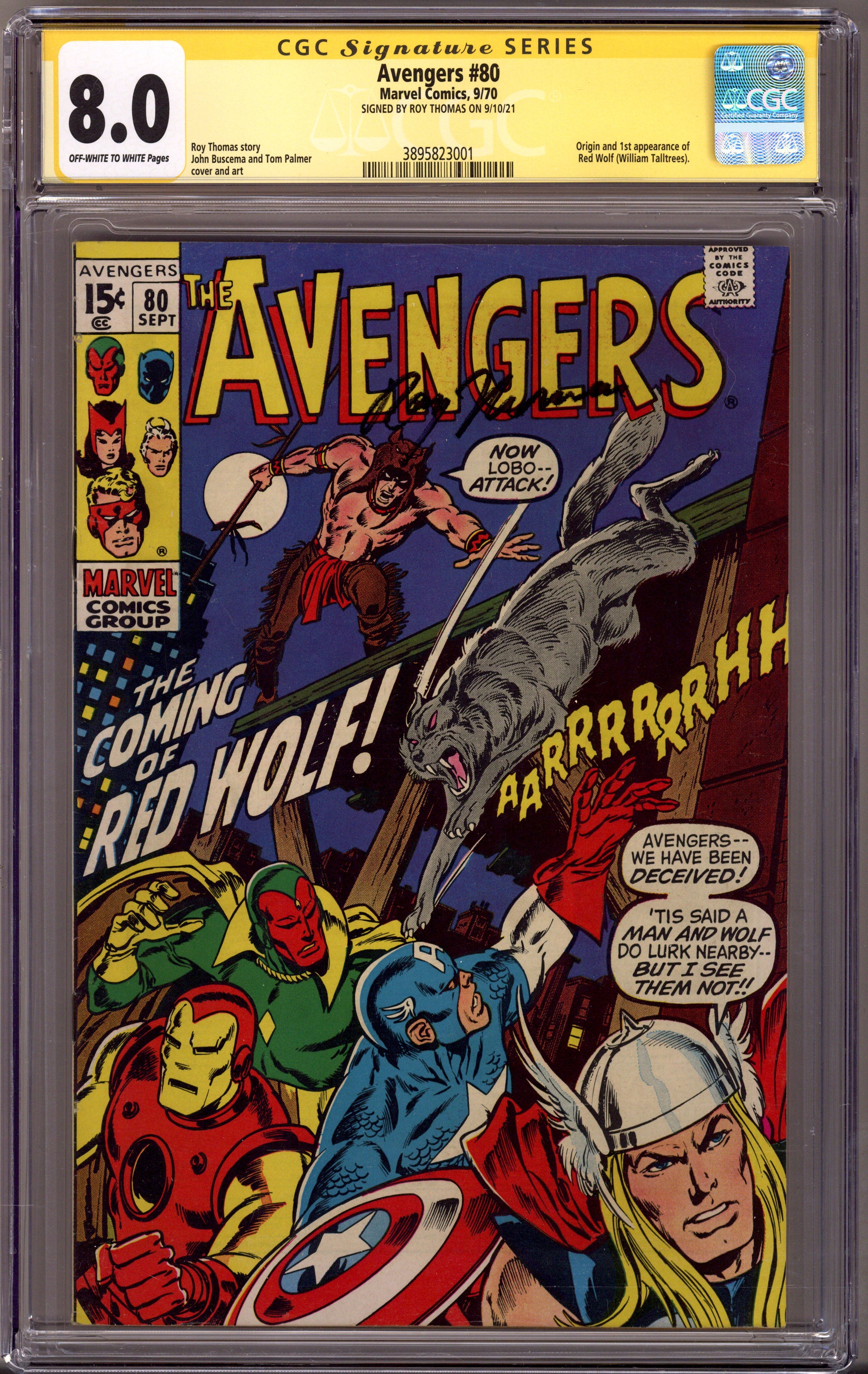 The Avengers Vol 1 80 CGC 8.0 (VF) (1970) Signed x1 Cover Roy Thomas 