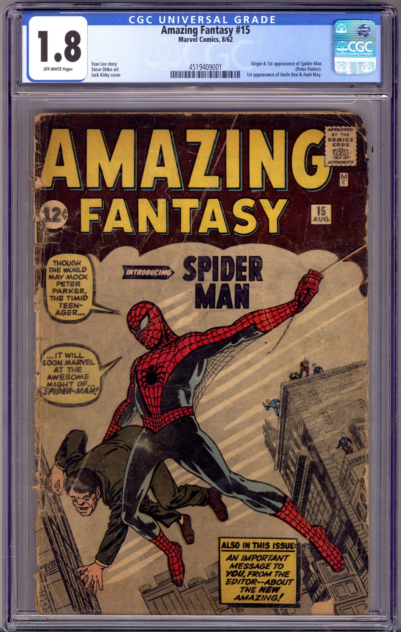 Amazing Fantasy Vol 1 15 CGC 1.8 (GD-) (1962) 