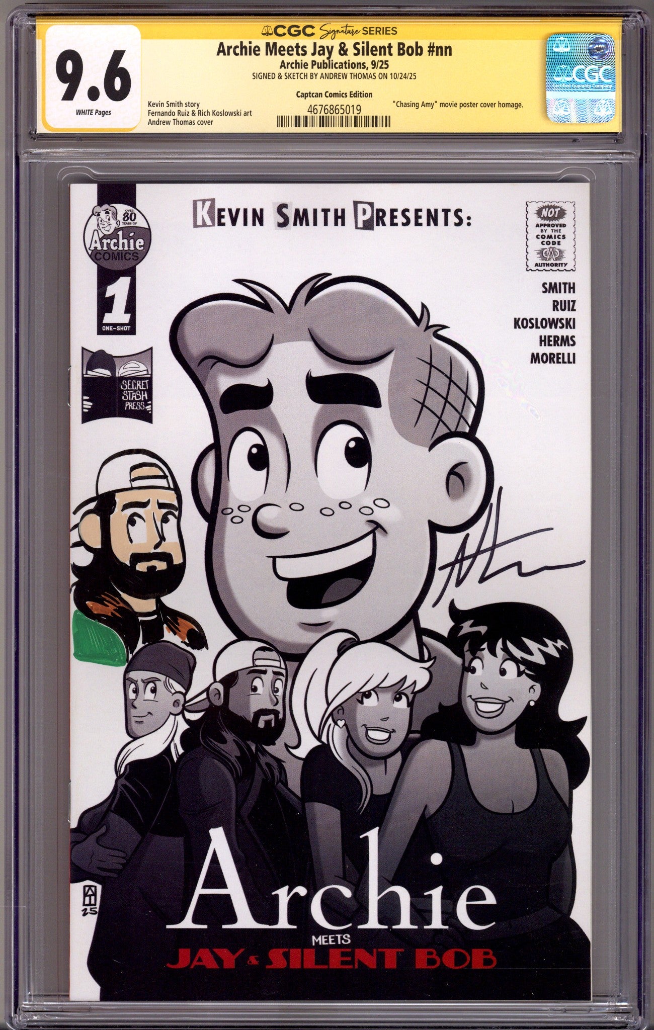 Archie Meets Jay & Silent Bob   [nn] CGC 9.6 (NM+) Silent Bob Remark  (2025) Thomas Homage   Exclusive Variant  Signed x1 Cover Andrew Thomas 