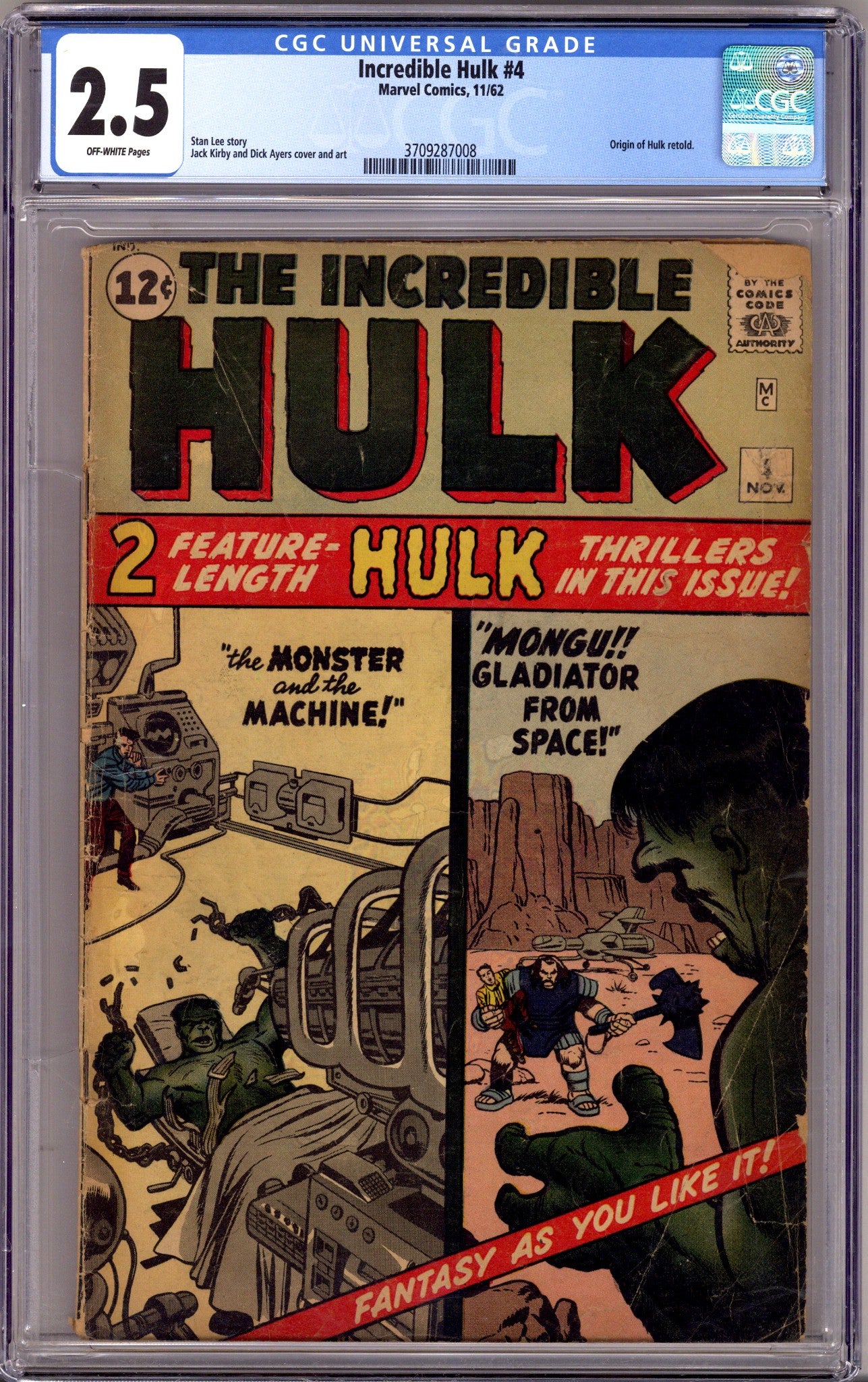 The Incredible Hulk Vol 1 4 CGC 2.5 (GD+) (1962) 