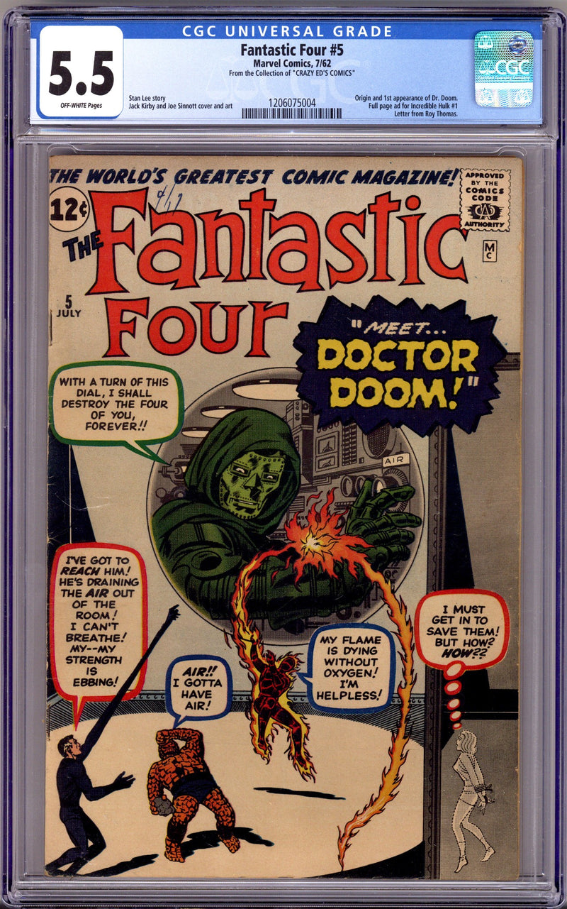Fantastic Four Vol 1 5 CGC 5.5 (FN-) Crazy Ed's Comics (1962) 