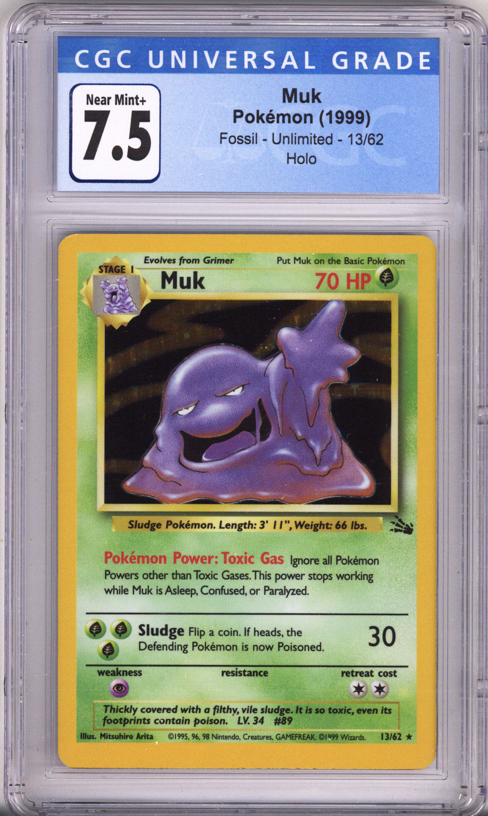 Pokemon Fossil Muk Holo CGC Near Mint Plus 7.5 (1999)