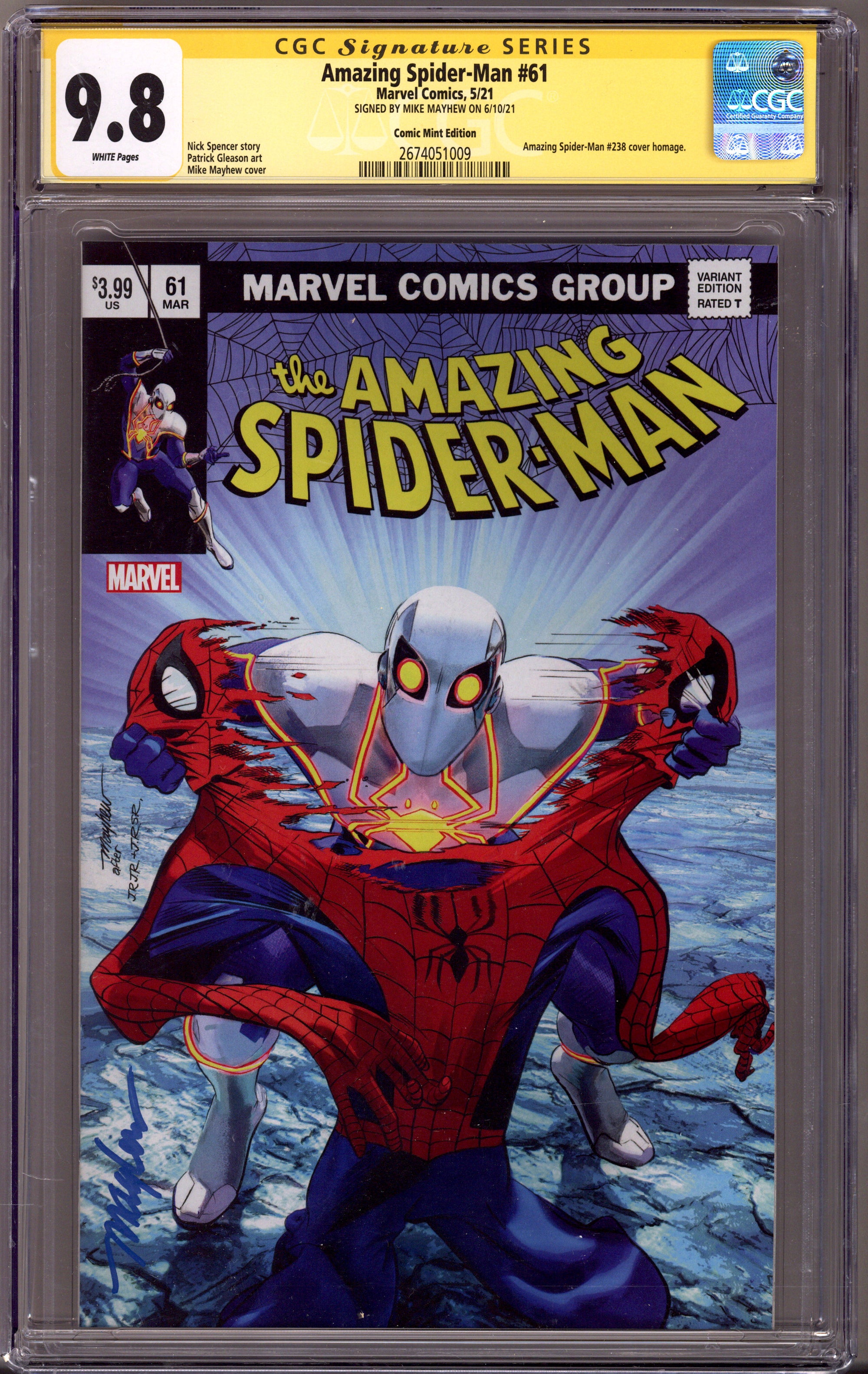 Amazing Spider-Man Vol 5 61 (862) CGC 9.8 (NM/M)   (2021) Mayhew Homage   Exclusive Variant  Signed x1 Cover Mike Mayhew 