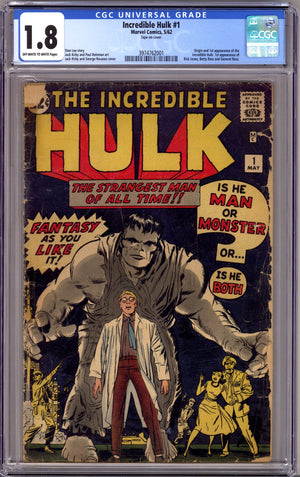The Incredible Hulk Vol 1 1 CGC 1.8 (GD-) (1962)
