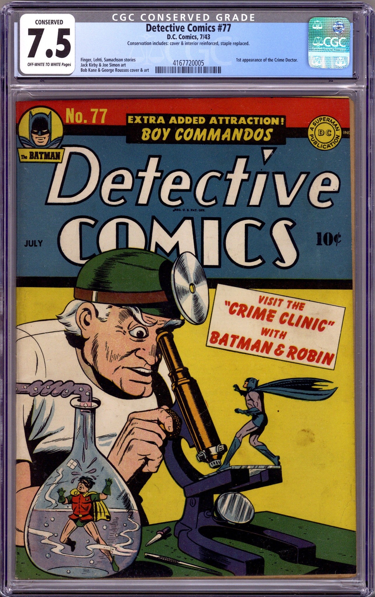 Detective Comics Vol 1 77 CGC 7.5 (VF-) Conserved (1943)