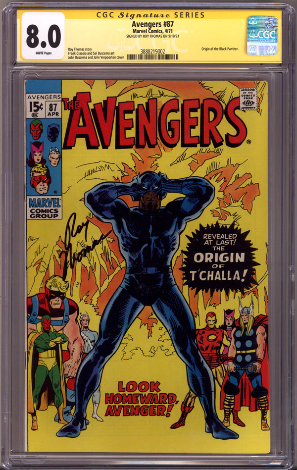 The Avengers Vol 1 87 CGC 8.0 (VF) (1971) Signed x1 Cover Roy Thomas