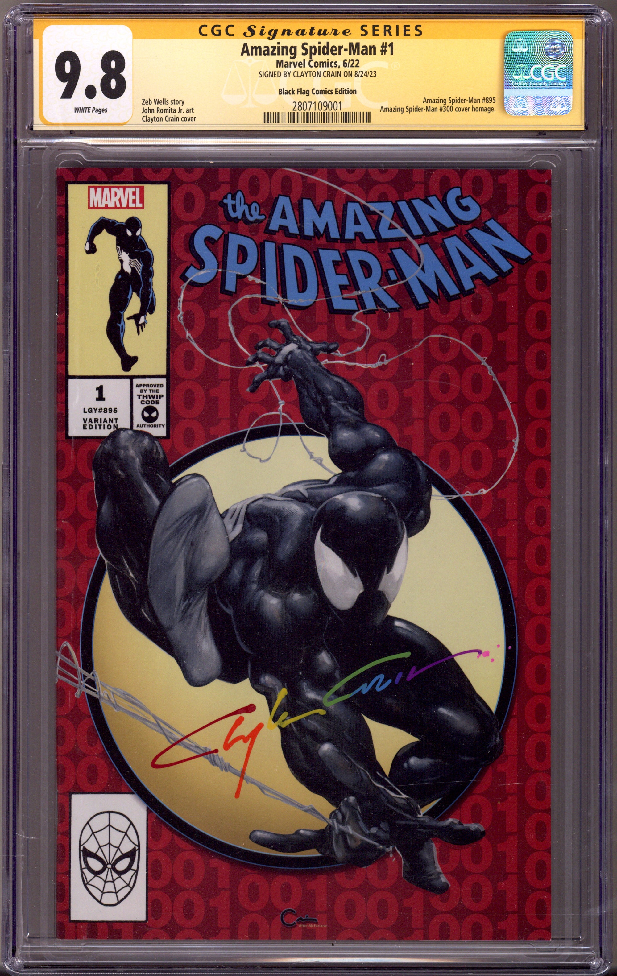 The Amazing Spider-Man Vol 6 1 (895) CGC 9.8 (NM/M)   (2022) Crain Homage   Exclusive Variant  Signed x1 Cover Clayton Crain 