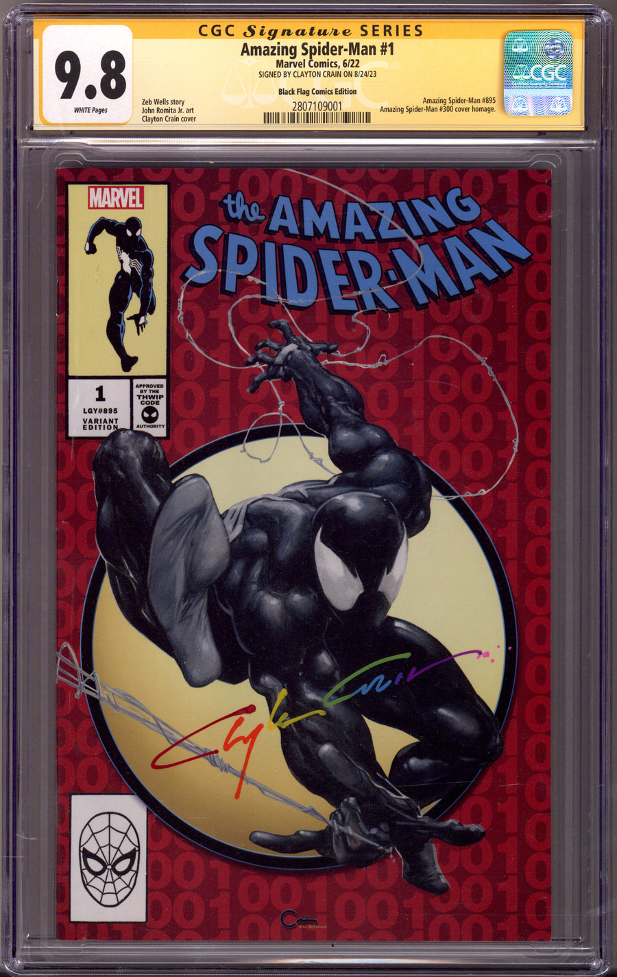 The Amazing Spider-Man Vol 6 1 (895) CGC 9.8 (NM/M)   (2022) Crain Homage   Exclusive Variant  Signed x1 Cover Clayton Crain 