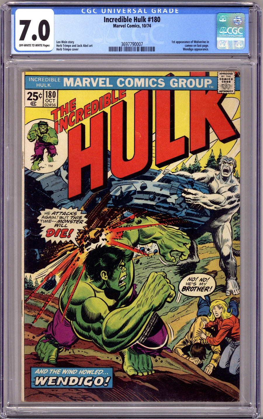 The Incredible Hulk Vol 1 180 CGC 7.0 (FN/VF) (1974) 