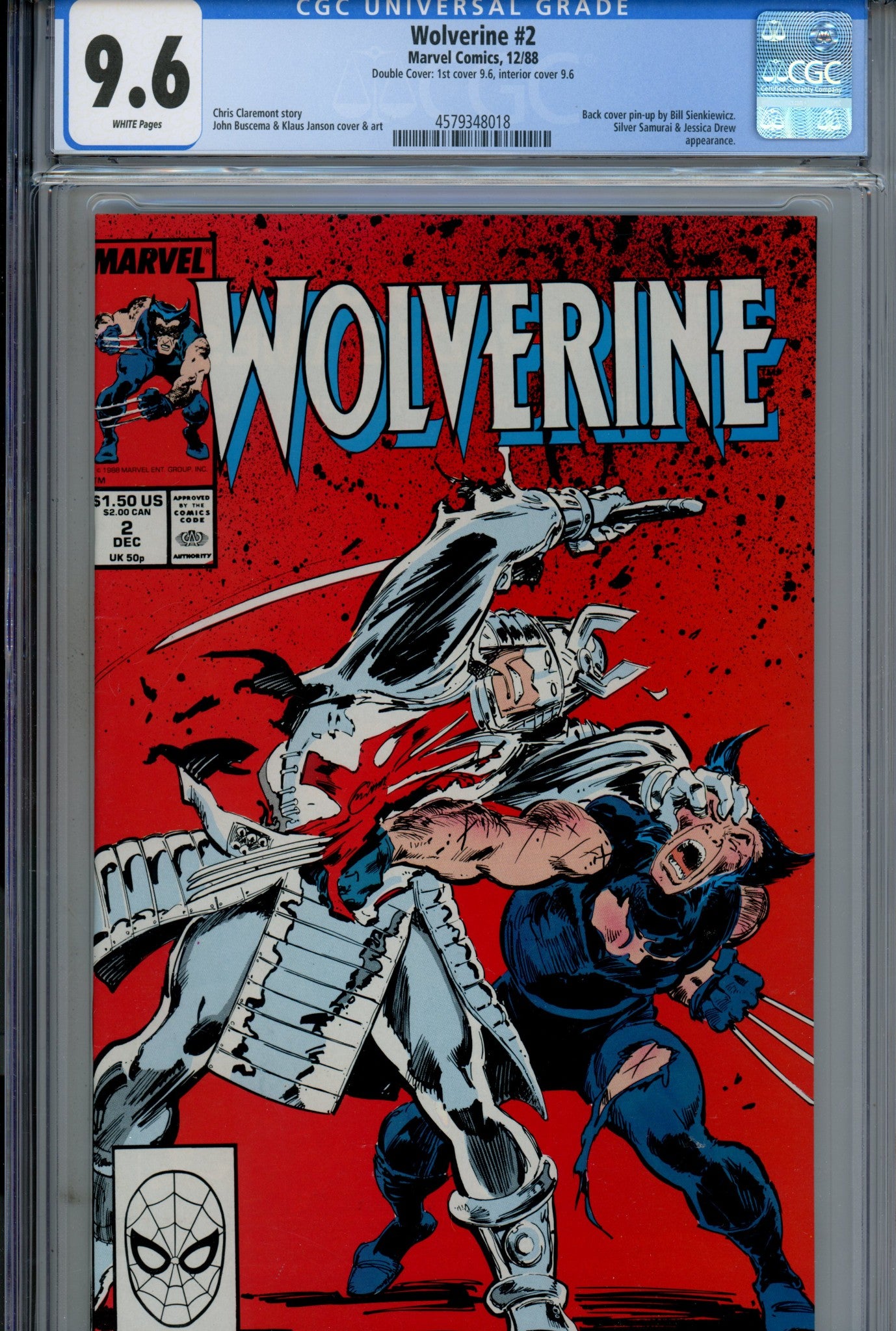Wolverine Vol 2 2 CGC 9.6 (NM+) Double Cover 9.6/9.6 (1988) 