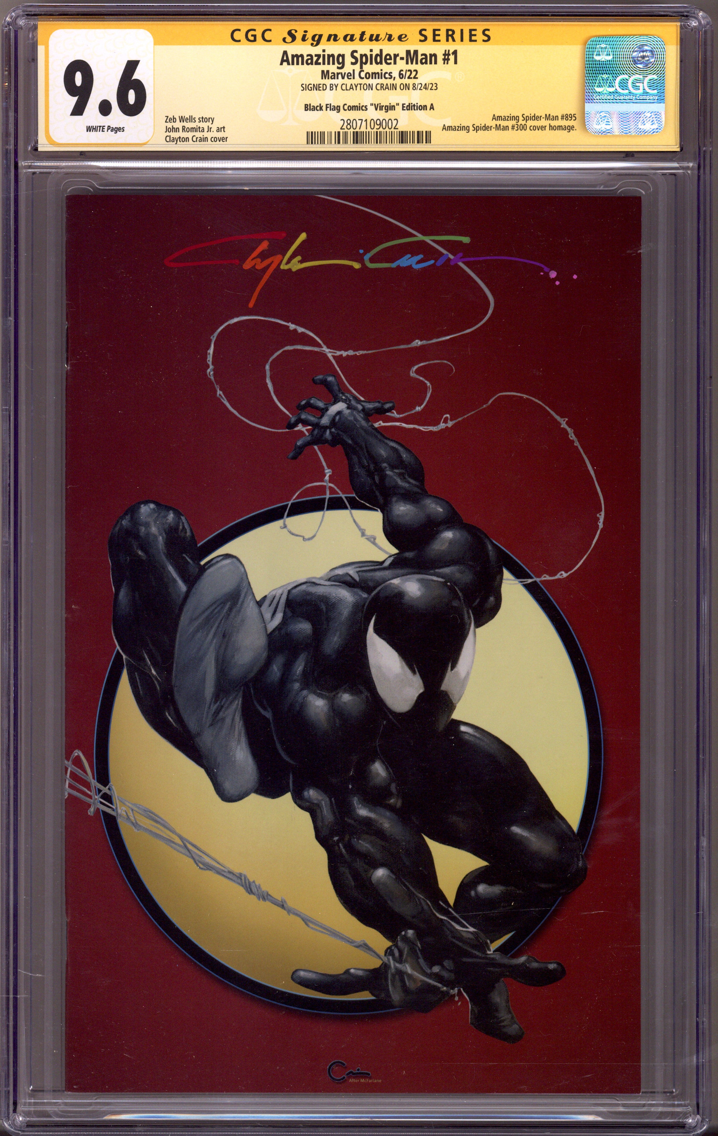 The Amazing Spider-Man Vol 6 1 (895) CGC 9.6 (NM+)   (2022) Crain Virgin Homage Exclusive Variant  Signed x1 Cover Clayton Crain 