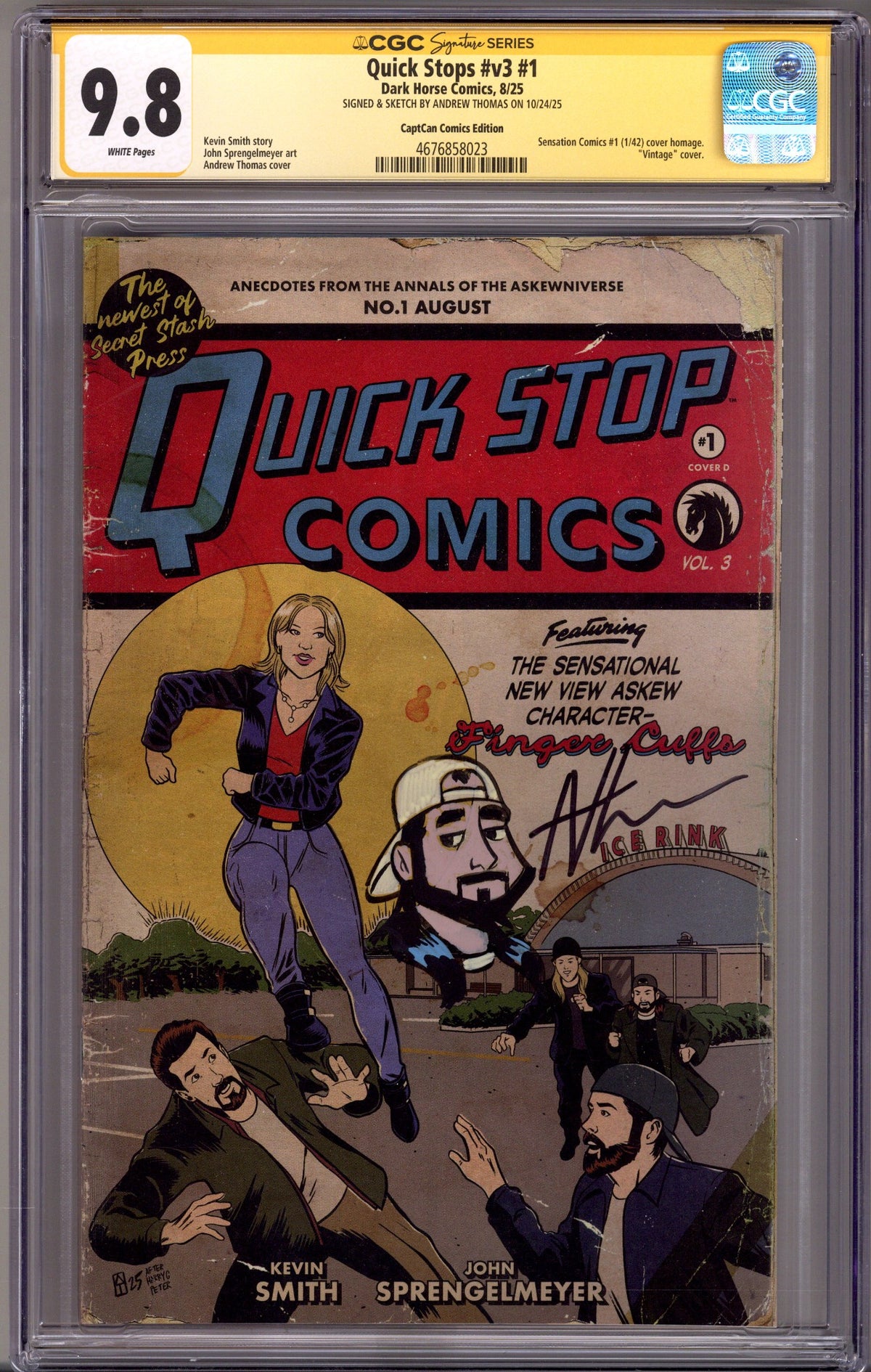 Quick Stops Vol 3 1 CGC 9.8 (NM/M) Silent Bob Remark  (2025) Thomas Homage   Exclusive Variant  Signed x1 Cover Andrew Thomas 