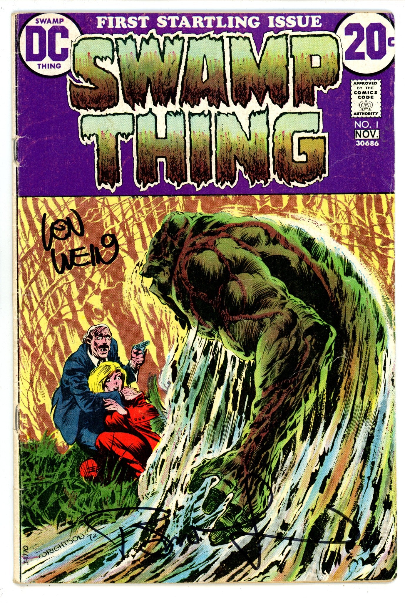 Swamp Thing Vol 1 1 GD/VG (3.0) (1972) Signed x2 Cover Bernie Wrightson & Len Wein 