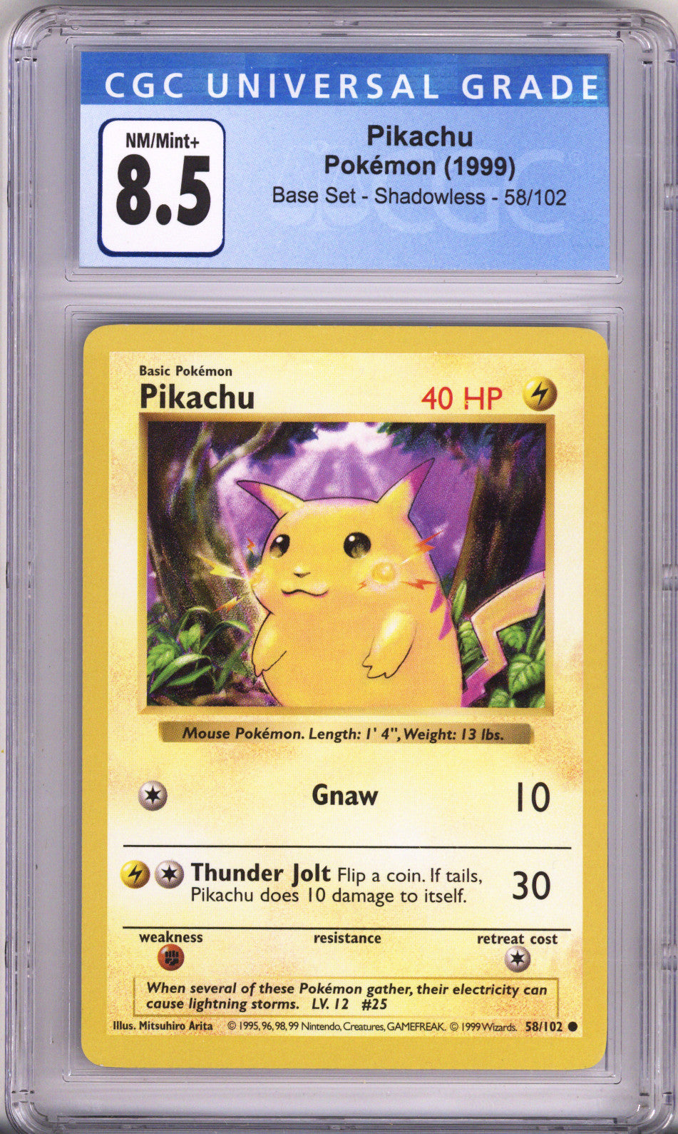 Pokemon Base Set Pikachu Shadowless Yellow Cheeks CGC Nm/Mint Plus 8.5 (1999)