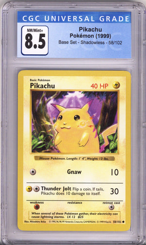 Pokemon Base Set Pikachu Shadowless Yellow Cheeks CGC Nm/Mint Plus 8.5 (1999)