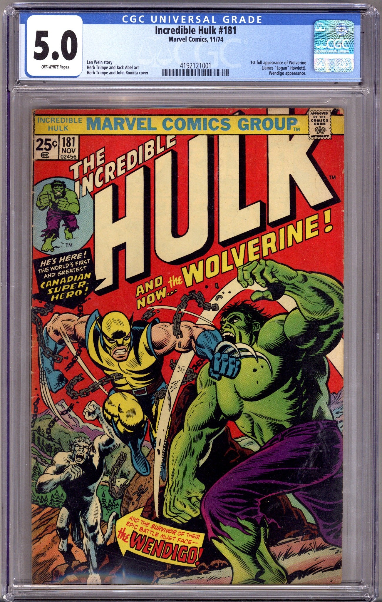 The Incredible Hulk Vol 1 181 CGC 5.0 (VG/FN) (1974) 