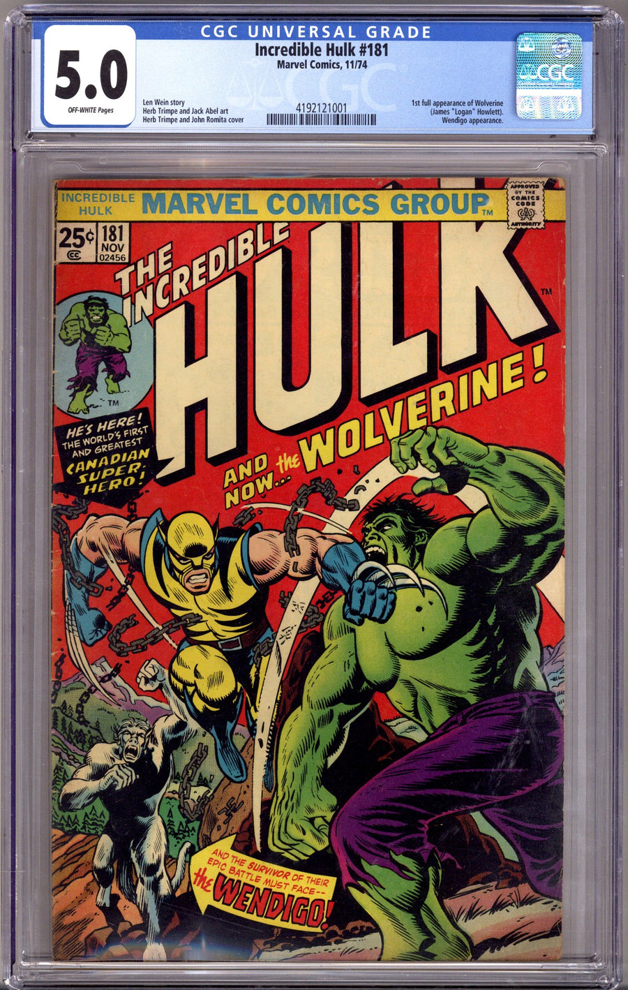 The Incredible Hulk Vol 1 181 CGC 5.0 (VG/FN) (1974) 