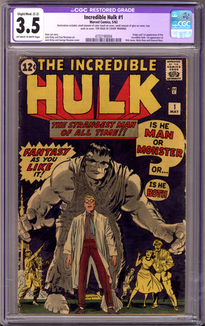 The Incredible Hulk Vol 1 1 CGC 3.5 (VG-) Restored (1962)