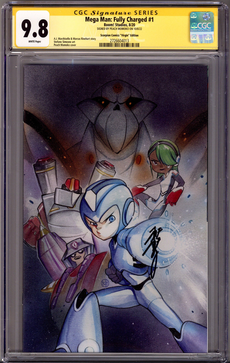 Mega Man: Fully Charged 1 CGC 9.8 (NM/M) (2020) Momoko Virgin Exclusive Variant Signed x1 Cover Peach Momoko