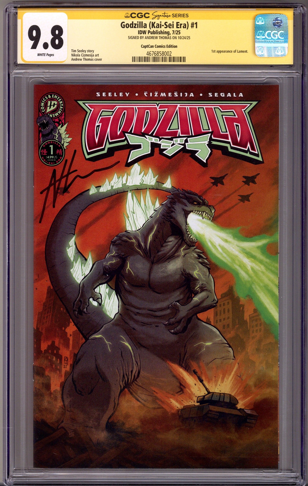 Godzilla (Kai-Sei Era) Vol 3 1 CGC 9.8 (NM/M)   (2025) Thomas     Exclusive Variant  Signed x1 Cover Andrew Thomas 