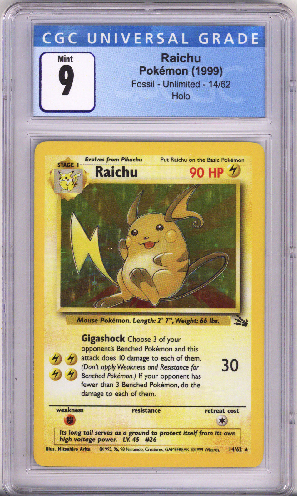 Pokemon Fossil Raichu Holo CGC Mint 9 (1999)