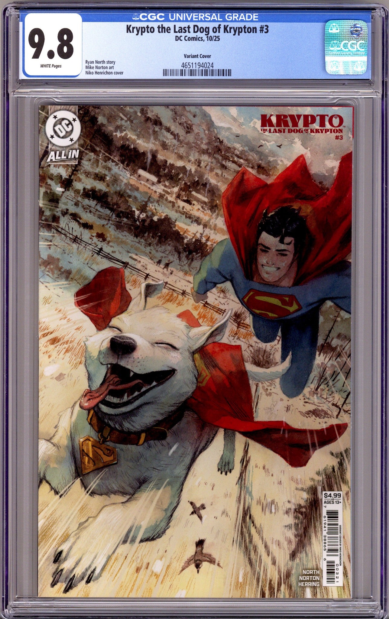 Krypto the Last Dog of Krypton 3 CGC 9.8 (NM/M) (2025) Henrichon Variant 