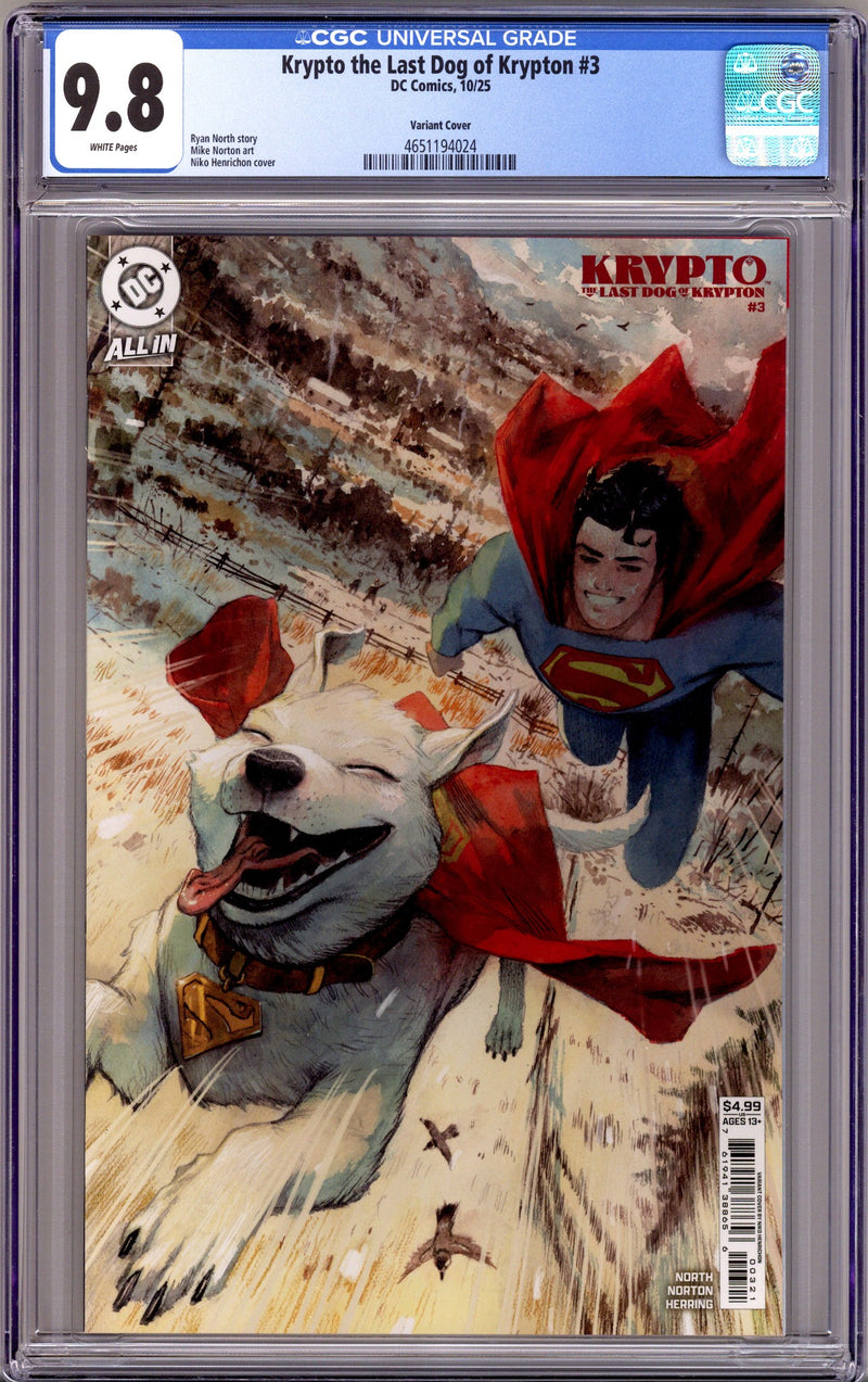 Krypto the Last Dog of Krypton 3 CGC 9.8 (NM/M) (2025) Henrichon Variant 