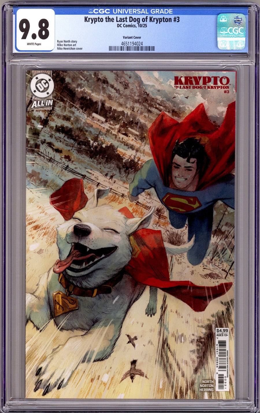 Krypto the Last Dog of Krypton 3 CGC 9.8 (NM/M) (2025) Henrichon Variant 