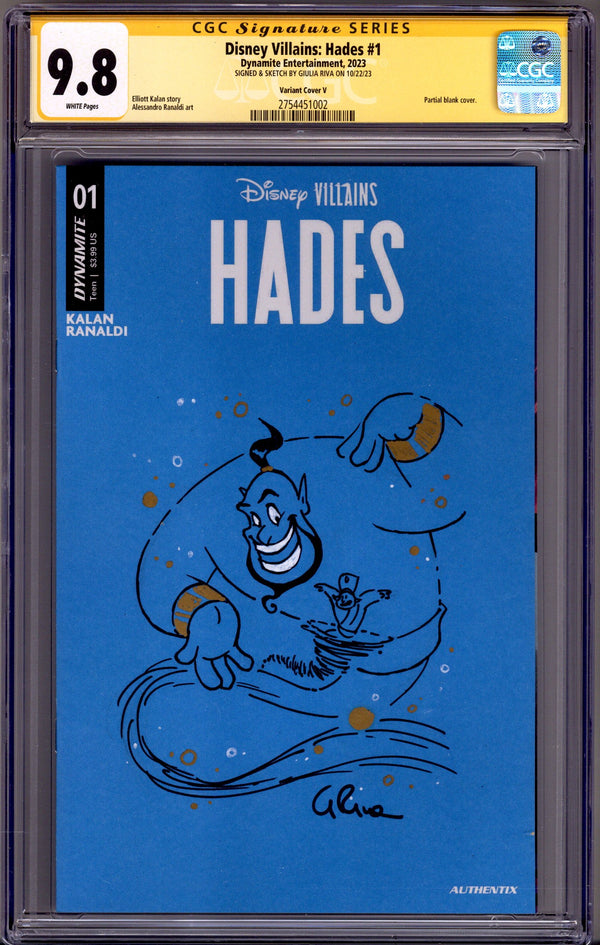 Disney Villains: Hades 1 CGC 9.8 (NM/M) Genie Sketch (2023) Blank Variant Signed x1 Cover Giulia Riva