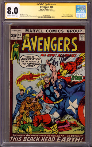 The Avengers Vol 1 93 CGC 8.0 (VF) (1971) Signed x1 Cover Roy Thomas