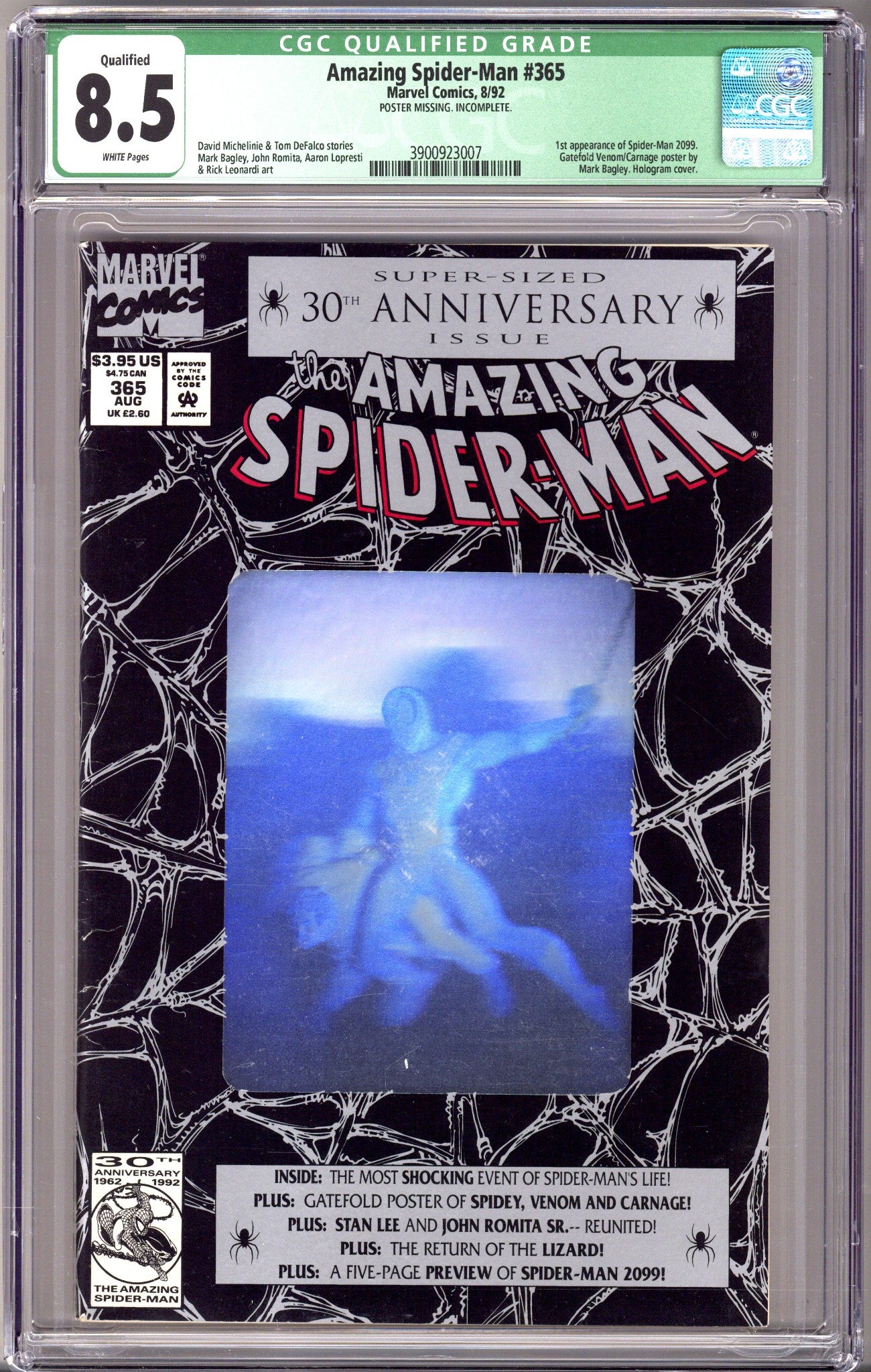 The Amazing Spider-Man Vol 1 365 CGC 8.5 (VF+) Incomplete, No Poster (1992) 