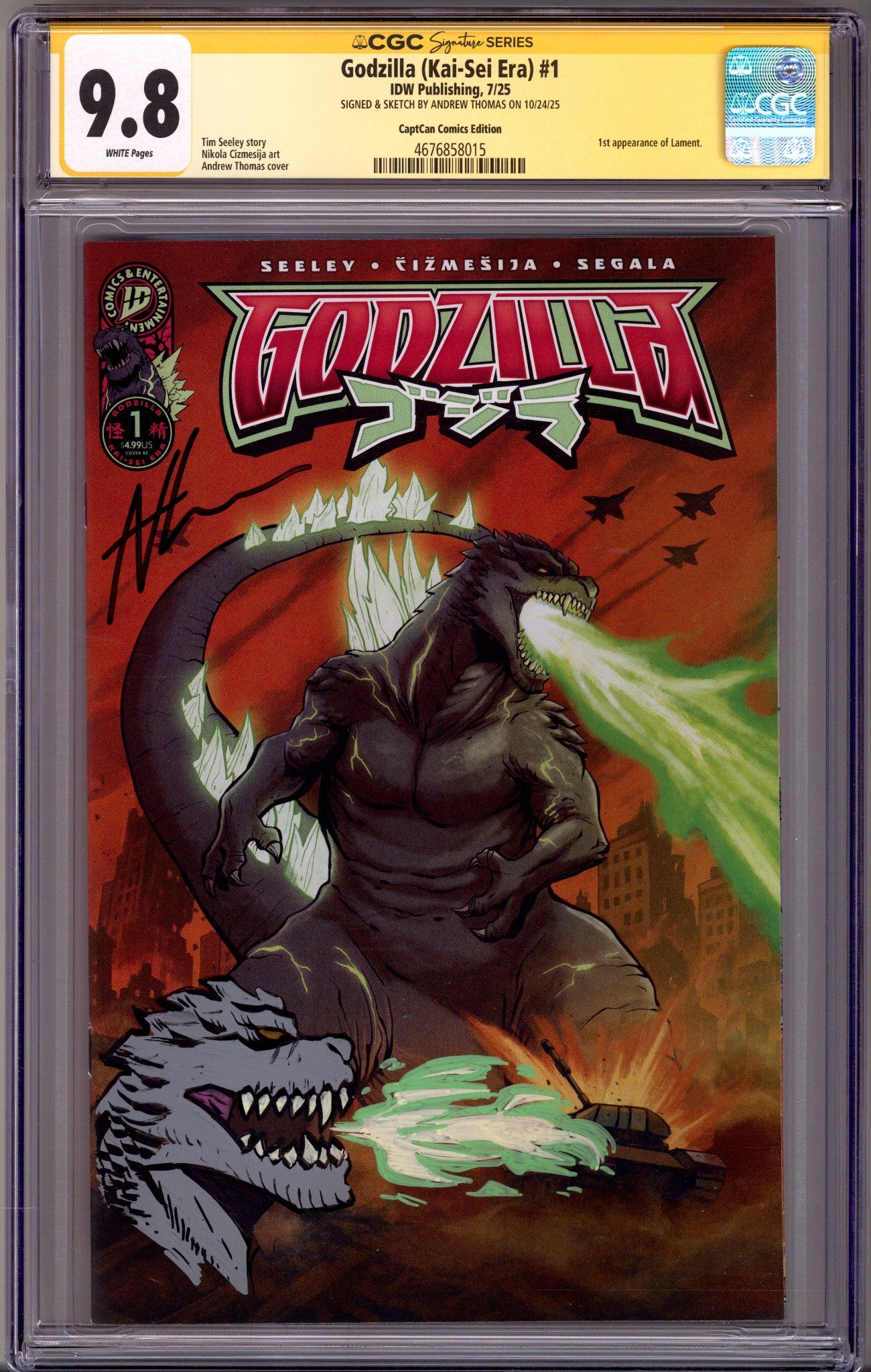 Godzilla (Kai-Sei Era) Vol 3 1 CGC 9.8 (NM/M)   (2025) Thomas     Exclusive Variant  Signed / Remarked x1 Cover Andrew Thomas 