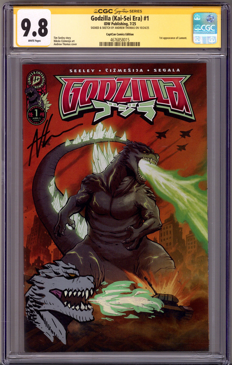 Godzilla (Kai-Sei Era) Vol 3 1 CGC 9.8 (NM/M)   (2025) Thomas     Exclusive Variant  Signed / Remarked x1 Cover Andrew Thomas 