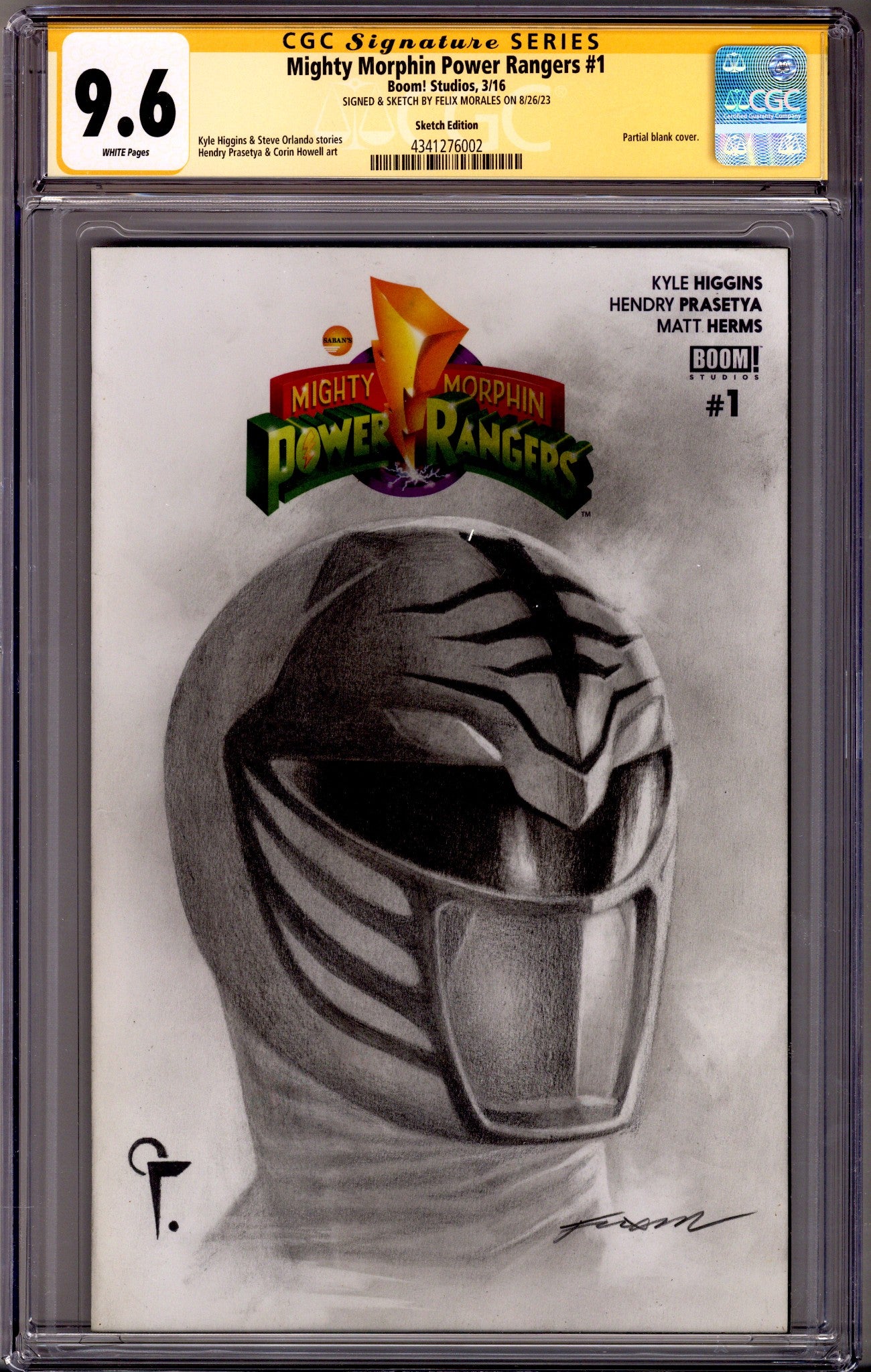 Mighty Morphin Power Rangers Vol 1 1 CGC 9.6 (NM+) (2016) Blank Variant Signed / Remarked x1 Cover Felix Morales