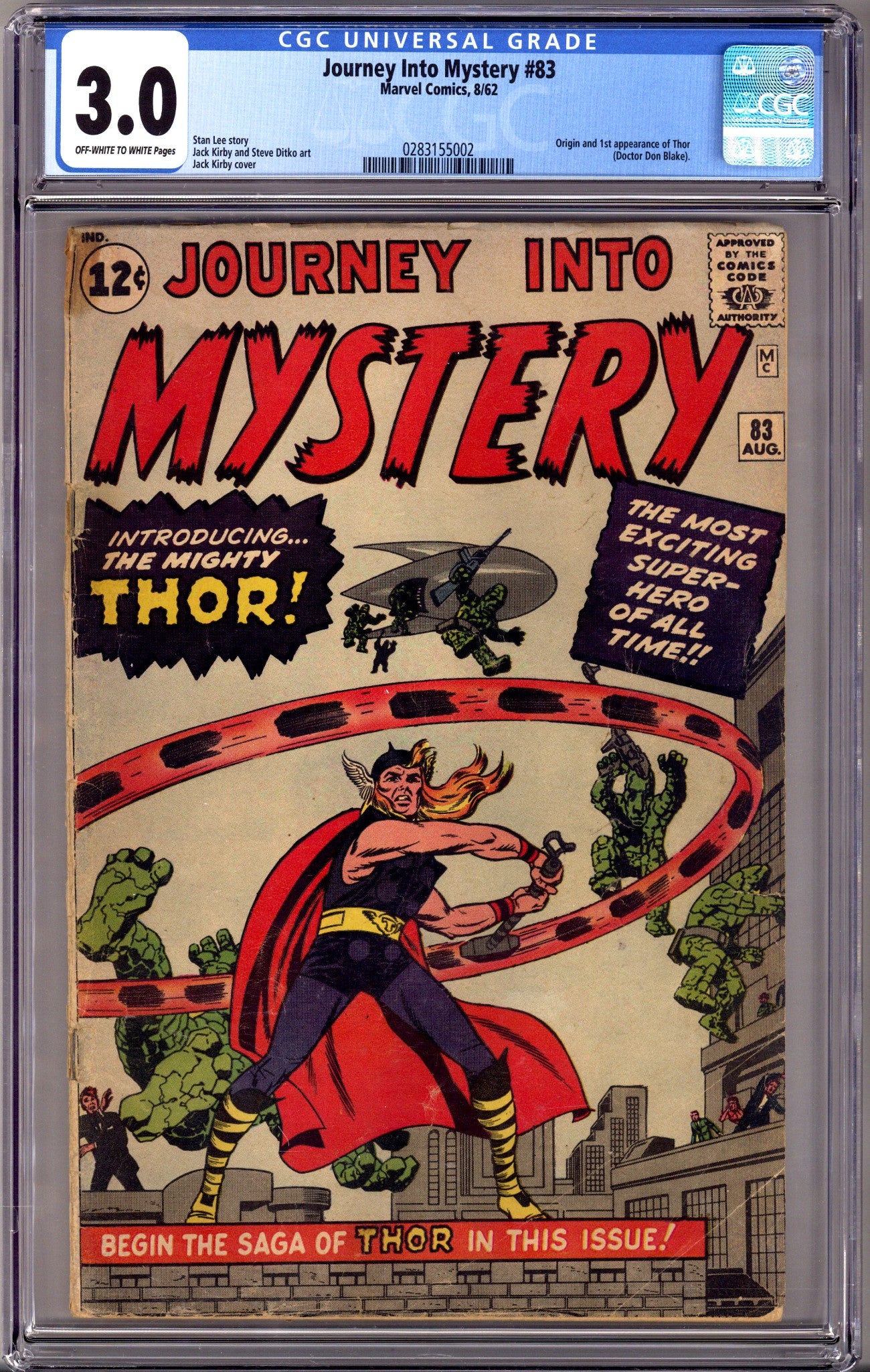 Journey into Mystery Vol 1 83 CGC 3.0 (GD/VG) Off White / White (1962) 