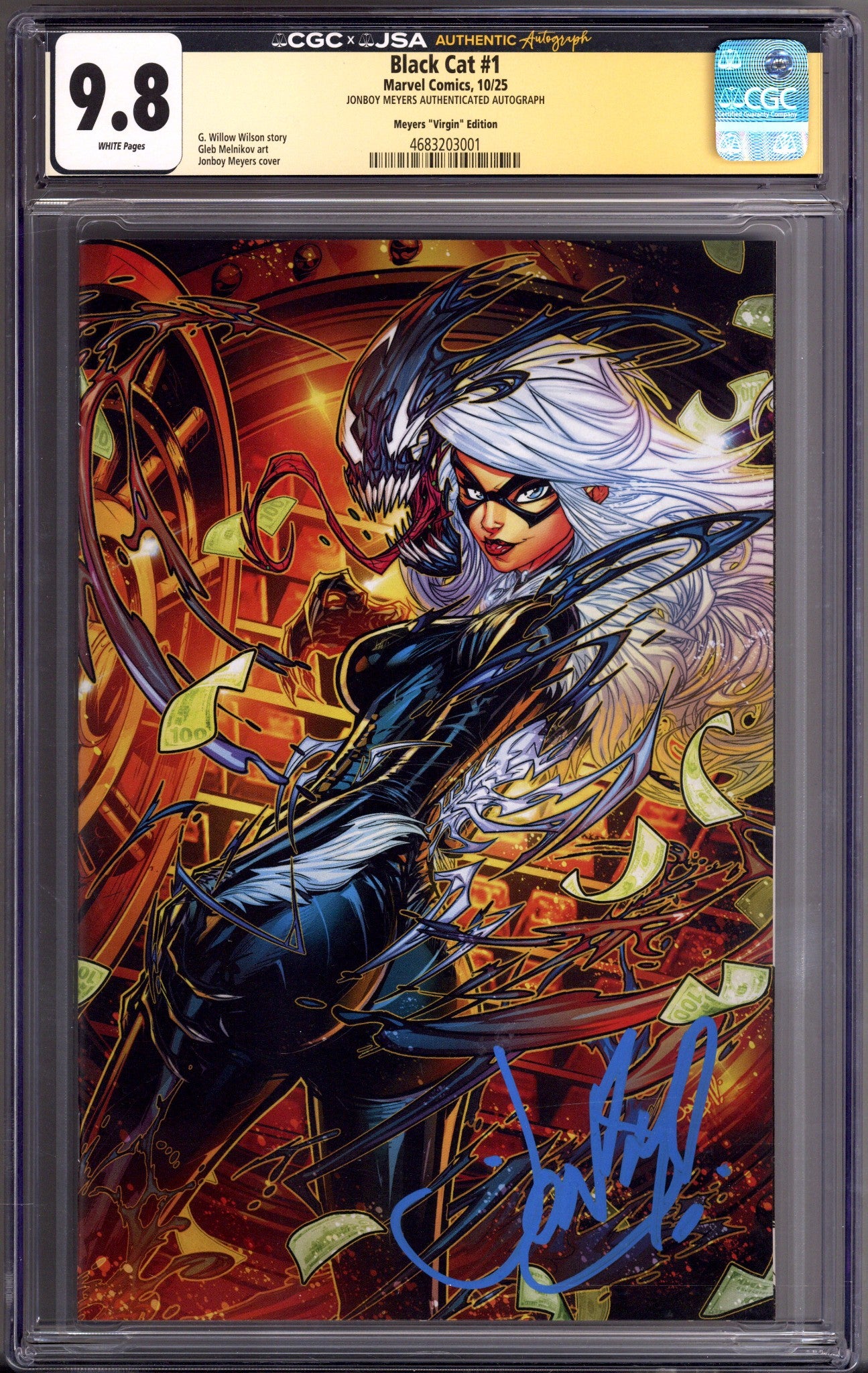 Black Cat Vol 3 1 CGC 9.8 (NM/M)   (2025) Meyers Virgin   Exclusive Variant  Signed x1 Cover Jonboy Meyers 