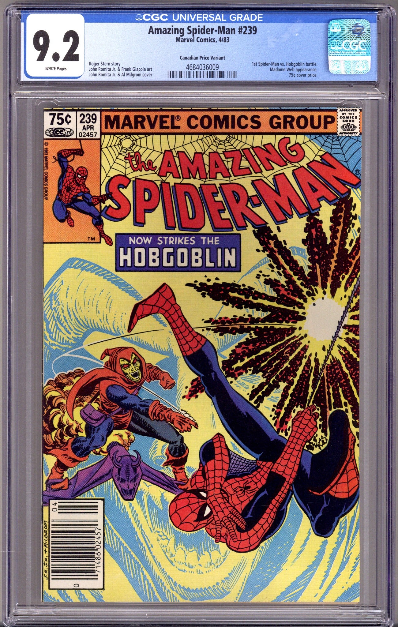 The Amazing Spider-Man Vol 1 239 CGC 9.2 (NM-) (1983) Canadian Price Variant 