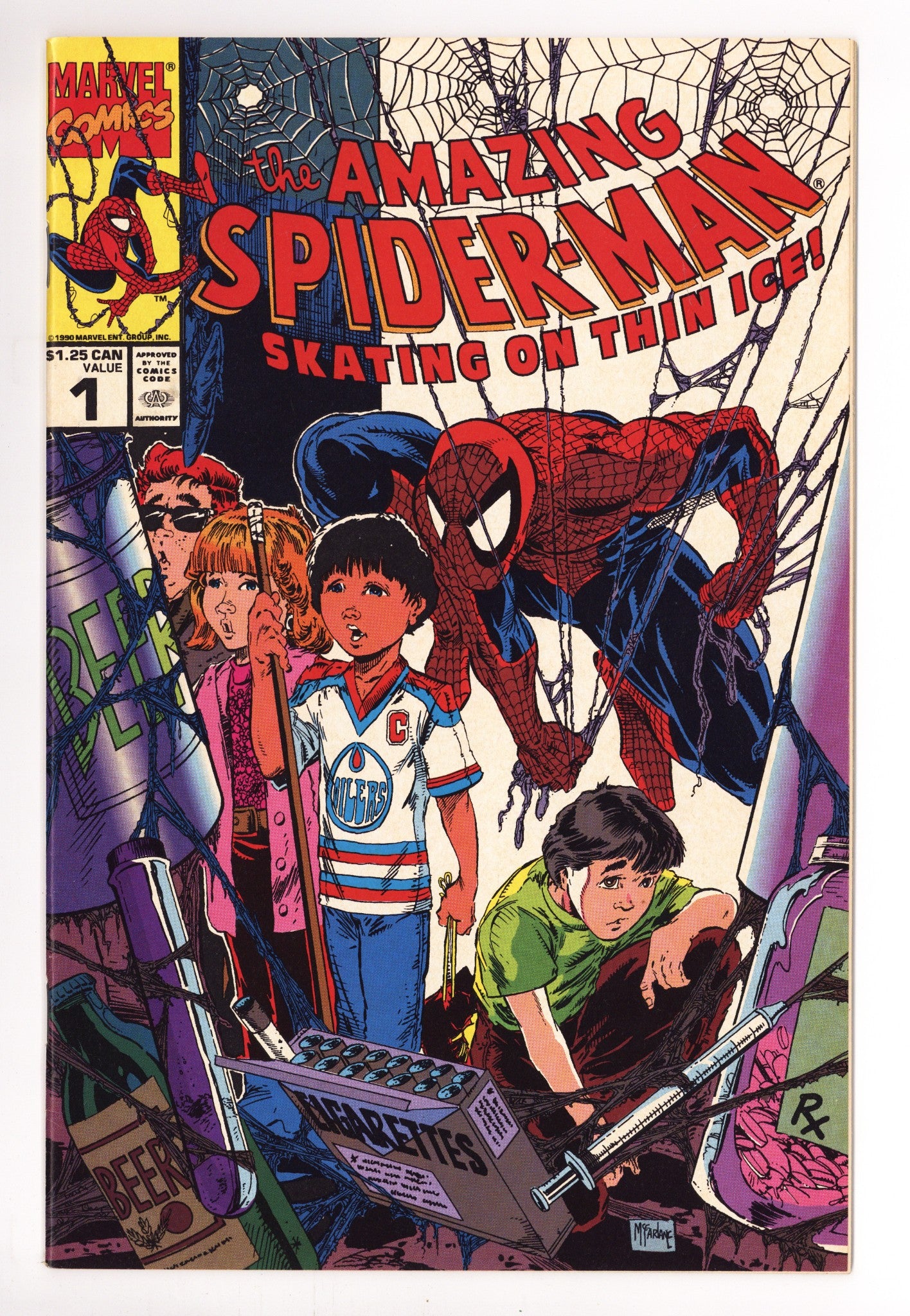 The Amazing Spider-Man: Skating on Thin Ice 1 VF- (7.5) (1990) Canadian Price Variant 