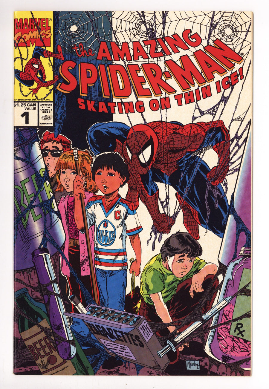 The Amazing Spider-Man: Skating on Thin Ice 1 VF- (7.5) (1990) Canadian Price Variant 