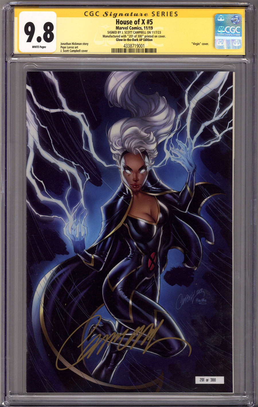 House of X 5 CGC 9.8 (NM/M) AP Edition /300 (2019) Campbell Glow in the Dark Virgin Variant Signed x1 Cover J. Scott Campbell